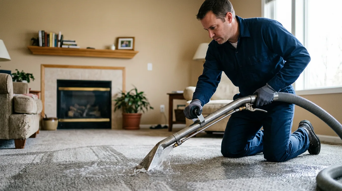 Water damage restoration technician working near Gould City, MI